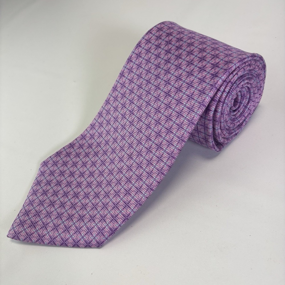 LUIGI BORRELLI NAPOLI 100% Silk Purple Necktie ITALY Luxury Geometric Floral VTG